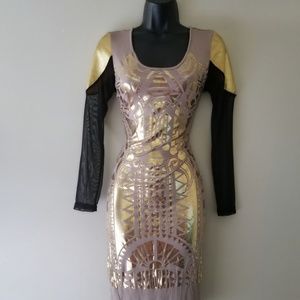 Beautiful Gold Foil Black Womens Dress Size M